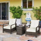 Outsunny 3 Piece Patio Furniture Set, PE Rattan Wicker Storage Table and Chairs w/ Tufted Cushions