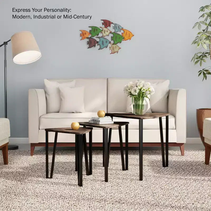 Hastings Home – Ensemble de 3 tables gigognes, aspect bois moderne pour tables basses de salon ou tables de chevet