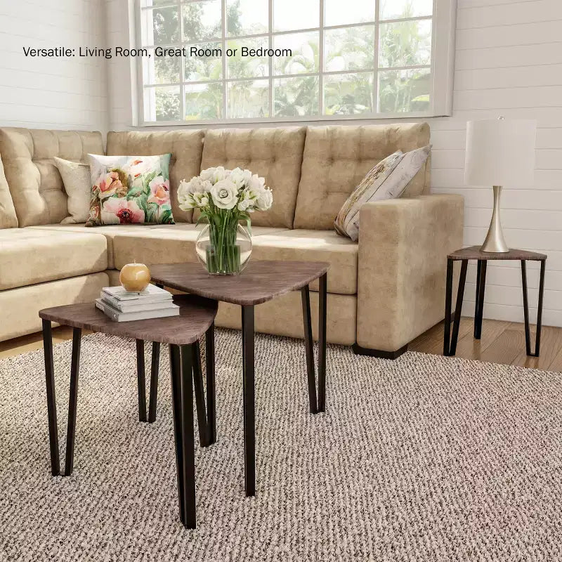 Hastings Home – Ensemble de 3 tables gigognes, aspect bois moderne pour tables basses de salon ou tables de chevet
