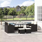 Outsunny 9 Piece Patio Wicker Dining Sets, Space Saving Outdoor Sectional Conversation Set, with Dining Table, Ottoman