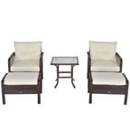 Outsunny 5-Piece Wicker Patio Armchair Set with Ottoman, Outdoor PE Rattan Furniture Set with Comfortable Zippered Cushions & Weather-Fighting Build