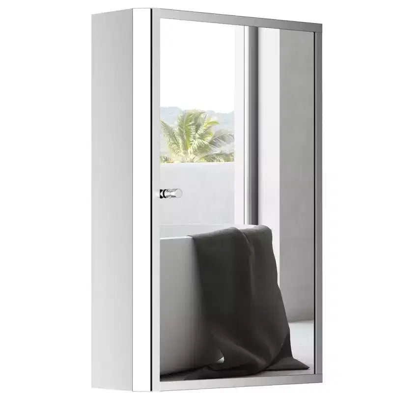 HOMCOM Bathroom Mirrored Cabinet, Vertical 16 x 24 Stainless Steel Frame Medicine Cabinet, Wall-Mounted Storage Organizer with Single Door