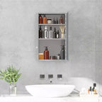 HOMCOM Armoire de toilette avec miroir, armoire à pharmacie verticale 16 x 24 avec cadre en acier inoxydable, organisateur de rangement mural avec porte unique