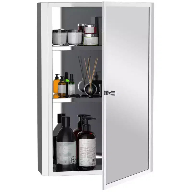 HOMCOM Armoire de toilette avec miroir, armoire à pharmacie verticale 16 x 24 avec cadre en acier inoxydable, organisateur de rangement mural avec porte unique