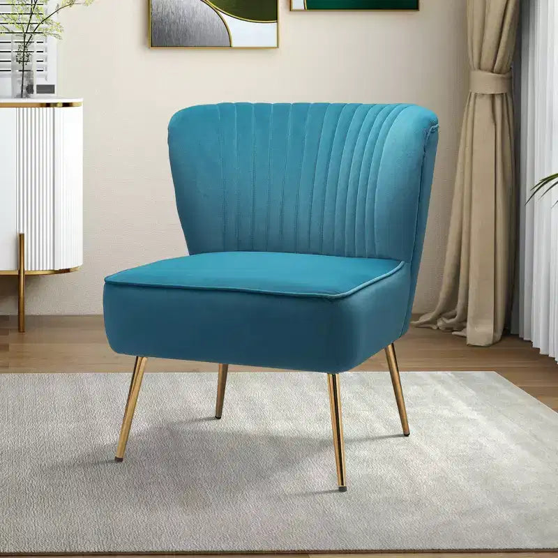 Quentin Velvet Accent Side Chair with Golden Metal Base | Karat Home