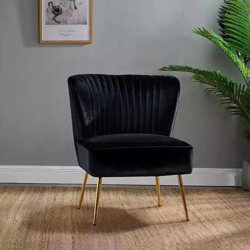 Quentin Velvet Accent Side Chair with Golden Metal Base | Karat Home
