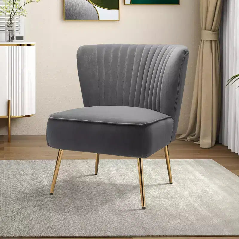 Quentin Velvet Accent Side Chair with Golden Metal Base | Karat Home