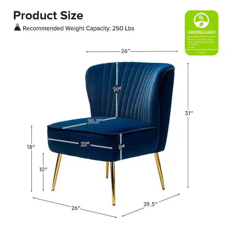 Quentin Velvet Accent Side Chair with Golden Metal Base | Karat Home