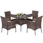 Costway 5PCS Patio Rattan Dining Furniture Set Armrest Sofa Chair Glass Table