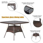 Costway 5PCS Patio Rattan Dining Furniture Set Armrest Sofa Chair Glass Table
