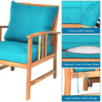 Costway Ensemble de mobilier de patio en bois 4 pièces Table Canapé Chaise Rembourré Jardin Turquoise