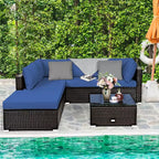 Costway Ensemble de Meubles de Jardin 6 Pièces en Rotin Canapé Modulable avec Coussins Bleu Marine/Noir/Turquoise/Beige