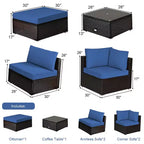 Costway Ensemble de Meubles de Jardin 6 Pièces en Rotin Canapé Modulable avec Coussins Bleu Marine/Noir/Turquoise/Beige