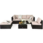 Costway Ensemble de Meubles de Jardin 6 Pièces en Rotin Canapé Modulable avec Coussins Bleu Marine/Noir/Turquoise/Beige