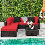Costway Ensemble de Meubles de Jardin 6 Pièces en Rotin Canapé Modulable avec Coussins Bleu Marine/Noir/Turquoise/Beige