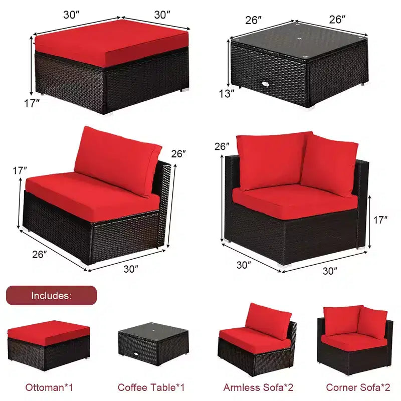 Costway Ensemble de Meubles de Jardin 6 Pièces en Rotin Canapé Modulable avec Coussins Bleu Marine/Noir/Turquoise/Beige