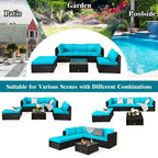 Costway Ensemble de Meubles de Jardin 6 Pièces en Rotin Canapé Modulable avec Coussins Bleu Marine/Noir/Turquoise/Beige