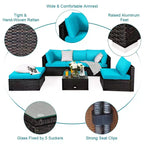 Costway Ensemble de Meubles de Jardin 6 Pièces en Rotin Canapé Modulable avec Coussins Bleu Marine/Noir/Turquoise/Beige