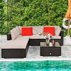 Costway Ensemble de Meubles de Jardin 6 Pièces en Rotin Canapé Modulable avec Coussins Bleu Marine/Noir/Turquoise/Beige
