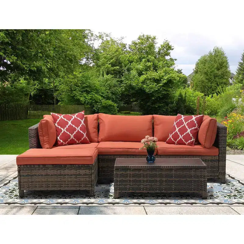 3pc Wicker Patio Sectional Seating Set with Cushions - EDYO LIVING
