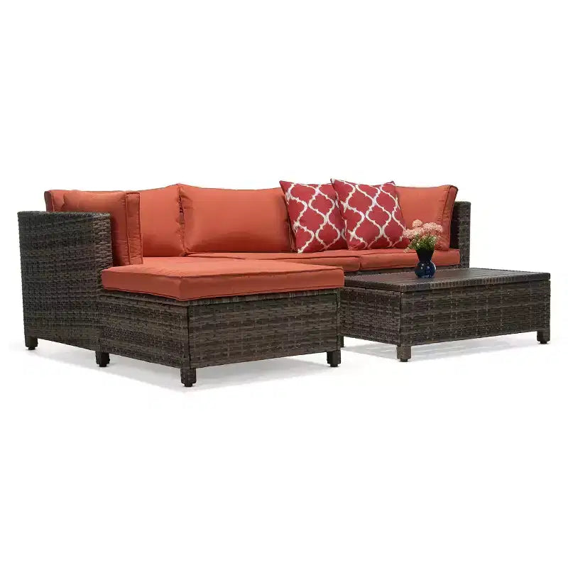 3pc Wicker Patio Sectional Seating Set with Cushions - EDYO LIVING