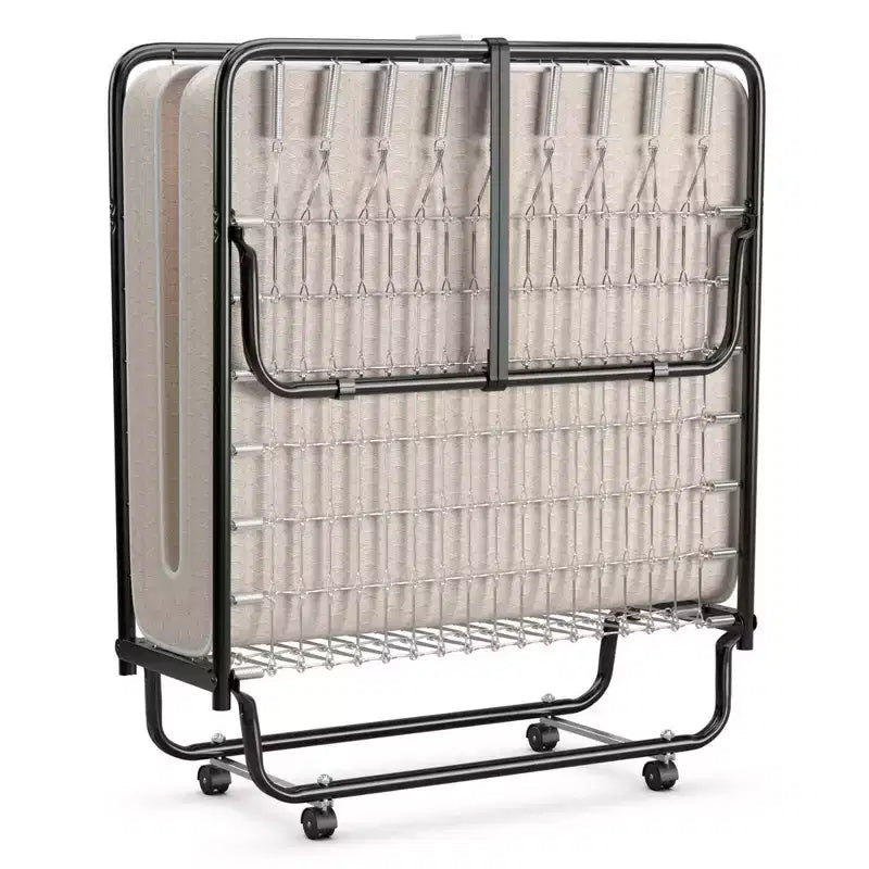 Costway Folding Bed with Memory Foam Mattress Portable Rollaway Guest Cot Memory Foam Beige Made in Italy