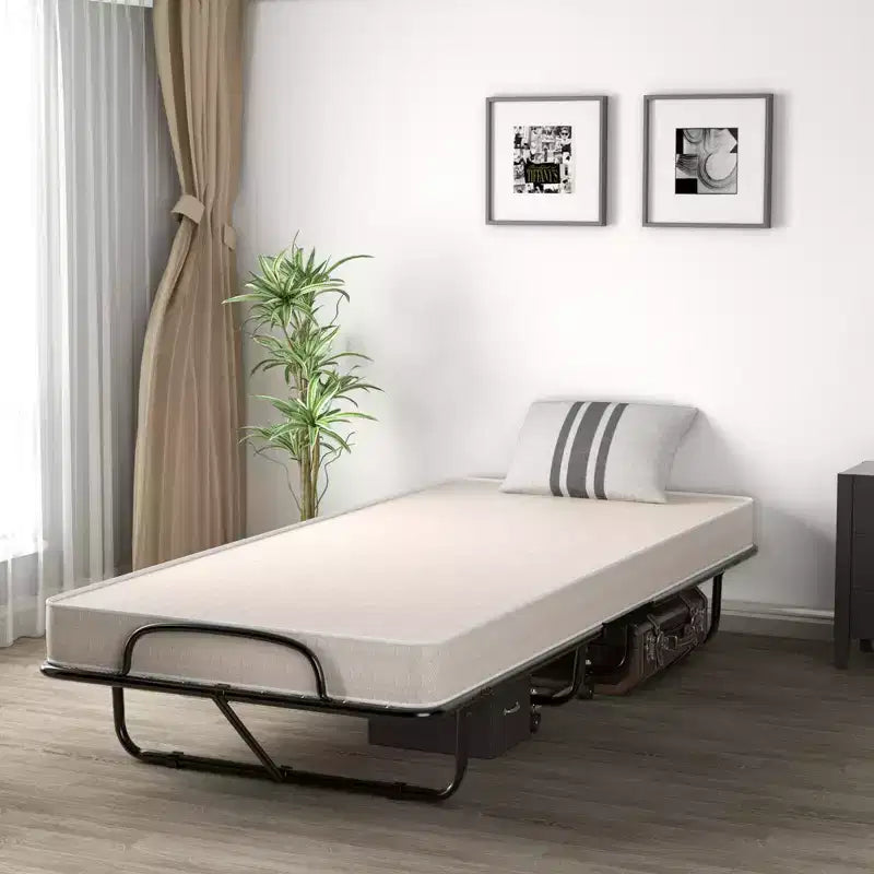 Costway Folding Bed with Memory Foam Mattress Portable Rollaway Guest Cot Memory Foam Beige Made in Italy