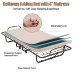 Costway Folding Bed with Memory Foam Mattress Portable Rollaway Guest Cot Memory Foam Beige Made in Italy