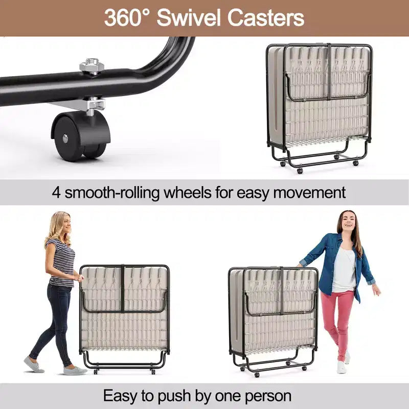 Costway Folding Bed with Memory Foam Mattress Portable Rollaway Guest Cot Memory Foam Beige Made in Italy