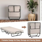 Costway Folding Bed with Memory Foam Mattress Portable Rollaway Guest Cot Memory Foam Beige Made in Italy