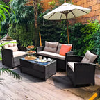Costway Ensemble de Meubles de Jardin en Rotin 4 pièces, Canapé Rembourré et Table avec Accoudoirs