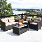 Costway Ensemble de Meubles de Jardin en Rotin 4 pièces, Canapé Rembourré et Table avec Accoudoirs