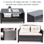 Costway Ensemble de Meubles de Jardin en Rotin 4 pièces, Canapé Rembourré et Table avec Accoudoirs