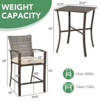 Costway 3PCS Patio Rattan Bar Furniture Set Slat Table 2 Cushioned Stools Poolside Brown