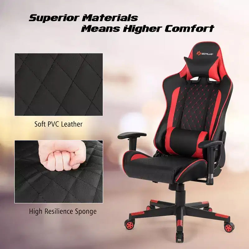 Fauteuil de massage gamer inclinable Costway avec support lombaire et appui-tête Blanc/Bleu/Rose/Rouge