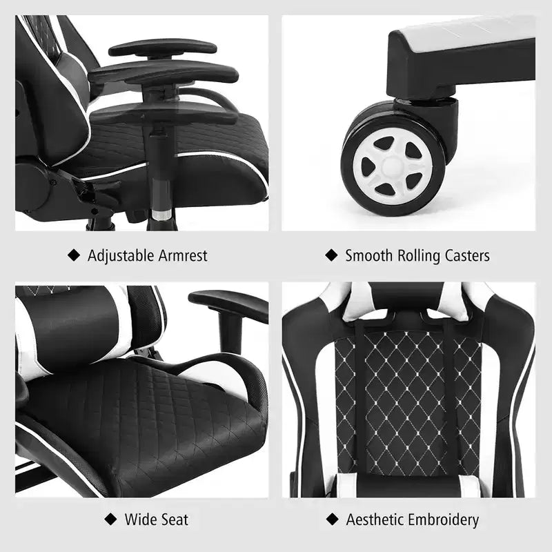 Fauteuil de massage gamer inclinable Costway avec support lombaire et appui-tête Blanc/Bleu/Rose/Rouge