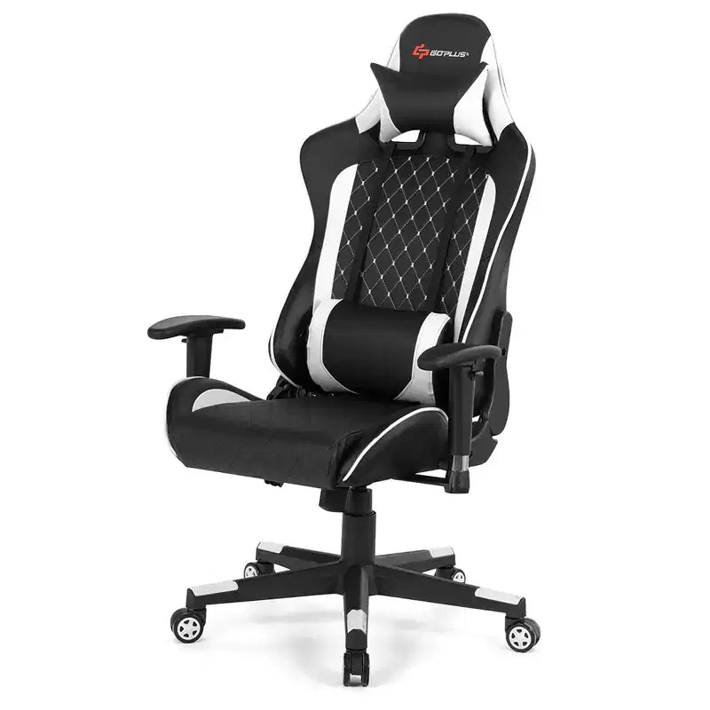 Fauteuil de massage gamer inclinable Costway avec support lombaire et appui-tête Blanc/Bleu/Rose/Rouge