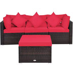 Ensemble de meubles de patio en rotin tressé Costway 4 pièces avec coussins, canapé, ottoman, jardin, turquoise/rouge