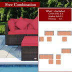 Ensemble de meubles de patio en rotin tressé Costway 4 pièces avec coussins, canapé, ottoman, jardin, turquoise/rouge