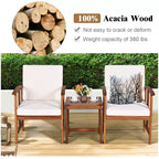 Costway 3PC Outdoor Patio Sofa Furniture Set Solid Wood Cushioned Conversation Set White
