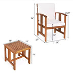 Costway 3PC Outdoor Patio Sofa Furniture Set Solid Wood Cushioned Conversation Set White