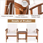 Costway 3PC Outdoor Patio Sofa Furniture Set Solid Wood Cushioned Conversation Set White