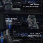 BlackArc High Back Gaming Chair with Faux Leather Upholstery, Height Adjustable Swivel Seat & Padded Flip-Up Arms