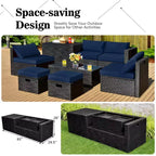 Costway 8PCS Patio Rattan Furniture Set Storage Table Ottoman cover