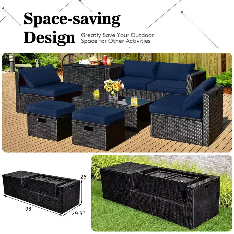 Costway 8PCS Patio Rattan Furniture Set Storage Table Ottoman cover