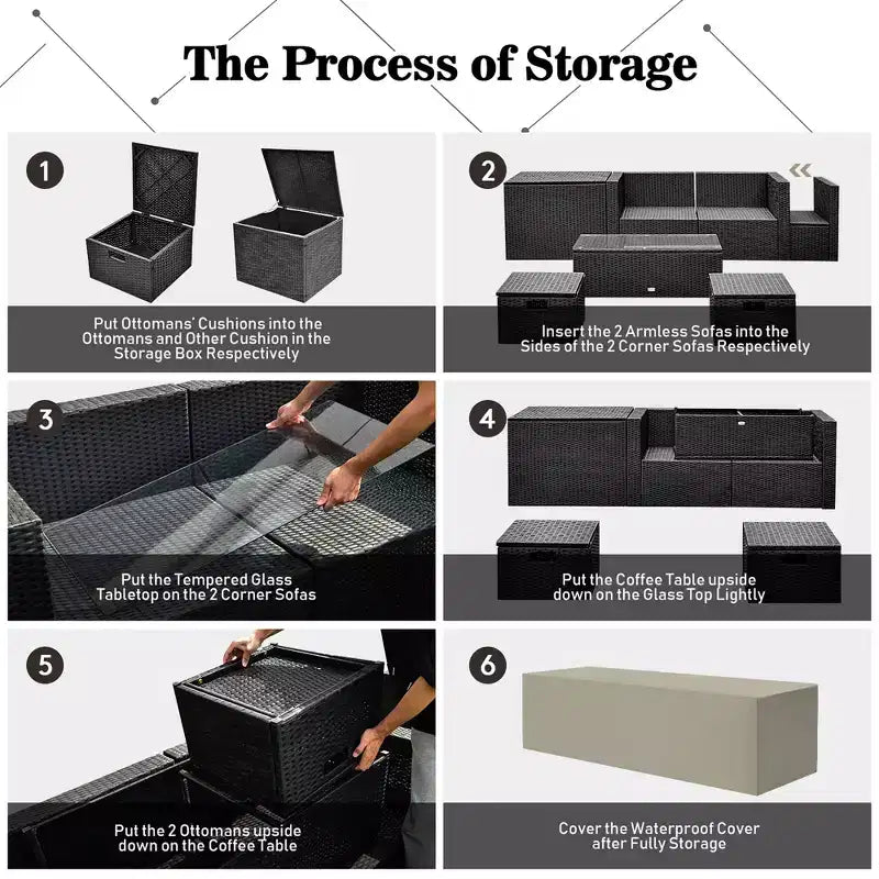 Costway 8PCS Patio Rattan Furniture Set Storage Table Ottoman cover