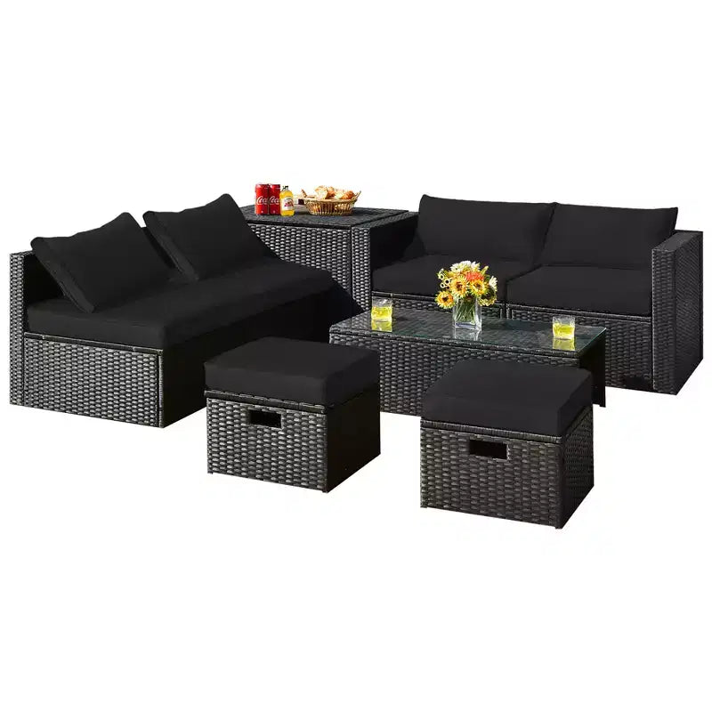 Costway 8PCS Patio Rattan Furniture Set Storage Table Ottoman cover