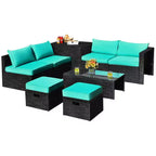 Costway 8PCS Patio Rattan Furniture Set Storage Table Ottoman cover