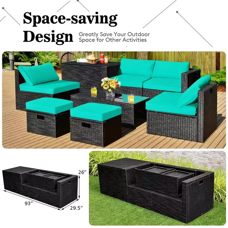 Costway 8PCS Patio Rattan Furniture Set Storage Table Ottoman cover
