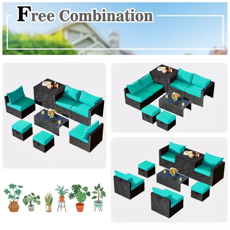Costway 8PCS Patio Rattan Furniture Set Storage Table Ottoman cover